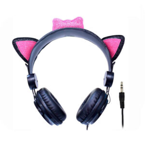 Fone de Ouvido K-mex Cat Ear AR30 S/Microfone P2 Preto/Rosa