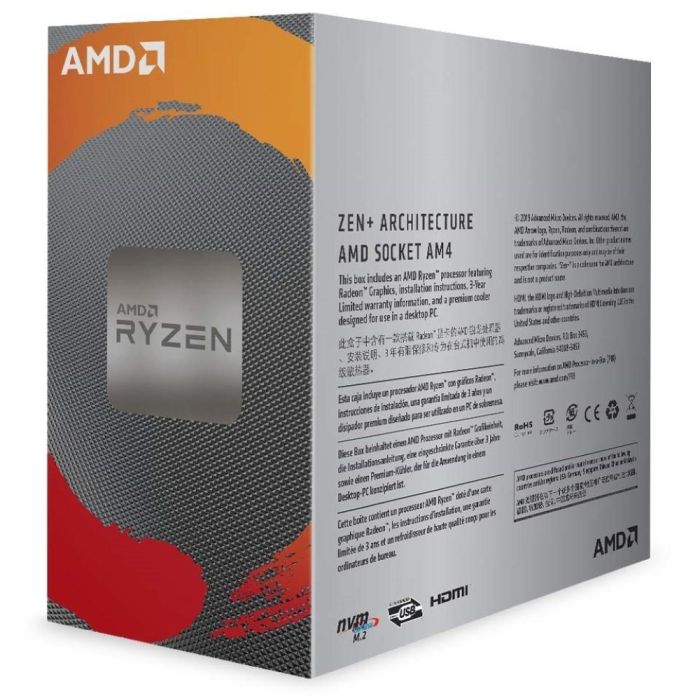 Processador AMD Ryzen 3 3200G Box (AM4 / 4 Cores / 4 Threads / 3.6GHz / 6MB Cache / Vega 8 / Cooler Wraith Stealth)